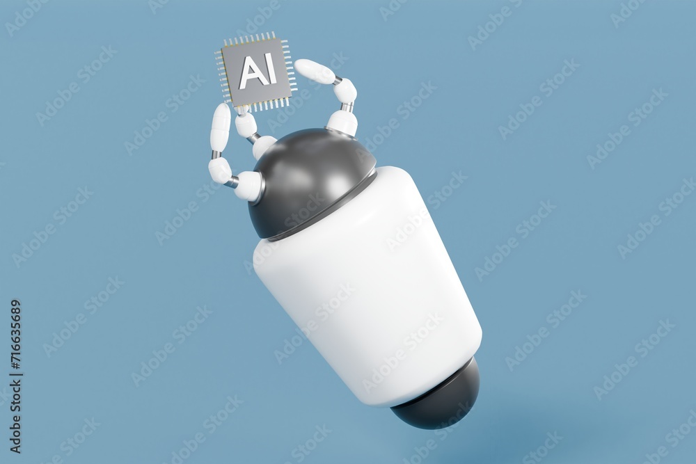 Aufkleber 3d artificial intelligence chip concept or ai chip in robotic hand icon. generative ai concept, tech