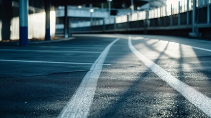 Urban Sunrise: Glistening Asphalt Road with Sunlight Reflection
