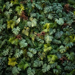Lush Tropical Foliage Pattern with a Variety of Green Leaves