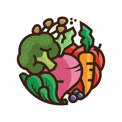 Colorful vegetables illustration thick lines round icon
