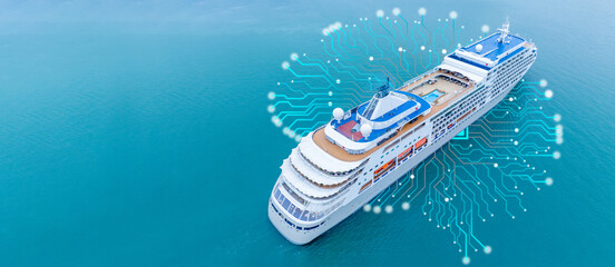 Brain AI with Cruise Ship, Cruise Liners beautiful white cruise ship above luxury cruise in the...