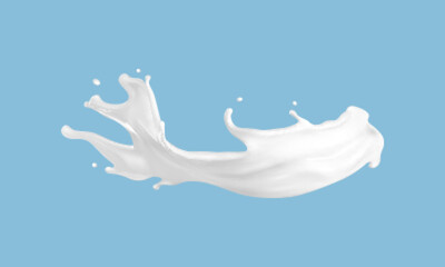 Obraz na płótnie Canvas Milk splash isolated on blue background. Natural dairy product, yogurt or cream splash with flying drops. Realistic Vector illustration_5