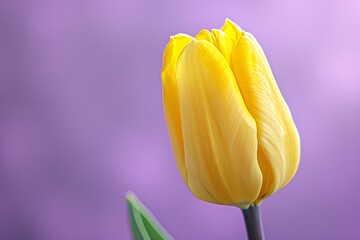 Vibrant Yellow Tulip Against Purple Backdrop