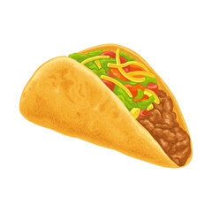 Taco - mexican traditional food. Vector color realistic illustration. Isolated on white
