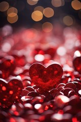 Romantic Heart Bokeh Over Red Glitter: Dreamy Lights for Festive Occasions - Valentine's Day Concept