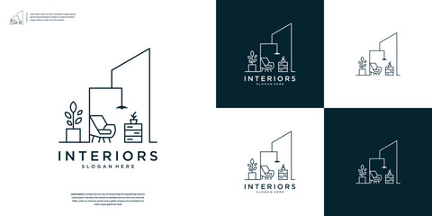 Minimalist interior room, abstract furniture logo design for your business company identity