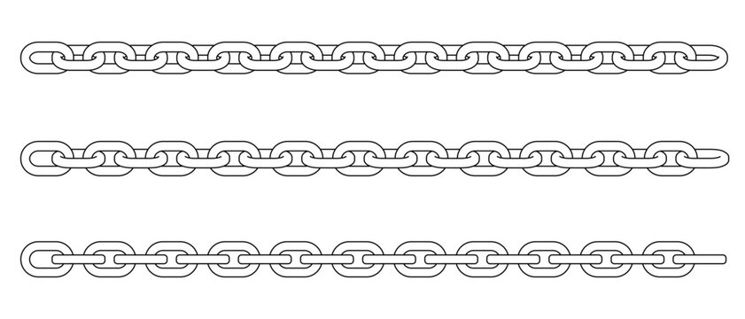 Set chains drawn by hand. Seamless straight line links.