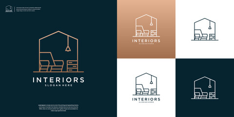 Line art interior room, abstract furniture logo design for your business company identity