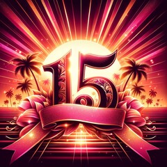 Festive Number 15 Against Sunset Hues - Tropical Theme with Copyspace