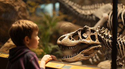 A family visit to a historical museum with kids marveling at dinosaur fossils and interactive...
