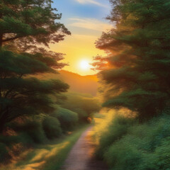 sunset in the forest