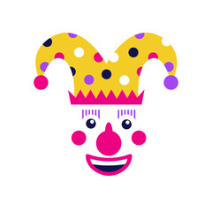 Clown character. Birthday buffoon ,joker character, carnival and Purim party. SVG icon