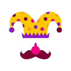 Clown character. Birthday buffoon and joker character with funny and happy facial expression wearing colorful costume for kids party celebration. carnival, birthday and purim party. SVG icon