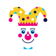 Clown character. Birthday buffoon ,joker character, carnival and Purim party. SVG icon