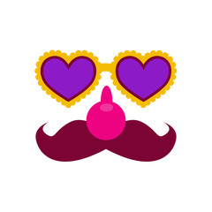 Quirky, funny and Groucho nose glasses. Carnival, Purim, festival glasses and nose with mustache. SVG icon