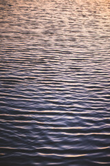 Minimalistic lake waves in the evening at sunset loya background, reflection of the sunset sky in the water