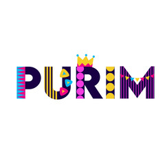 Purim carnival greeting with cute carnival mask, costume hat and traditional icons. SVG icon