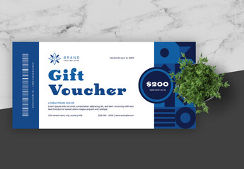Blue and White Geometric Voucher