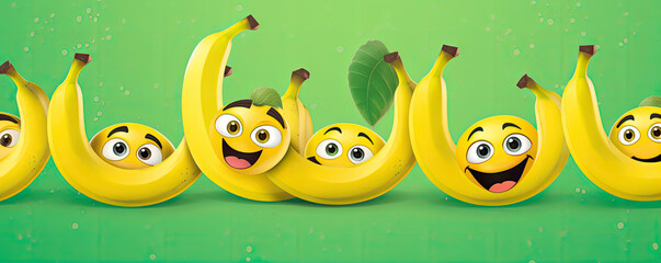Obraz na płótnie Canvas Happy yellow bananas with eyes mouth and diverse expresions.