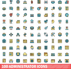 100 administrator icons set. Color line set of administrator vector icons thin line color flat on white