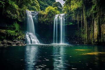 A stunning waterfall located in Canela, Rio Grande do Sul, Brazil. Generative AI - obrazy, fototapety, plakaty