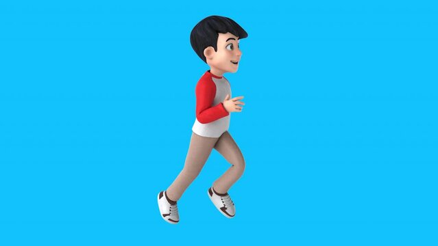 Fun 3D cartoon asian kid running (with alpha channel included)