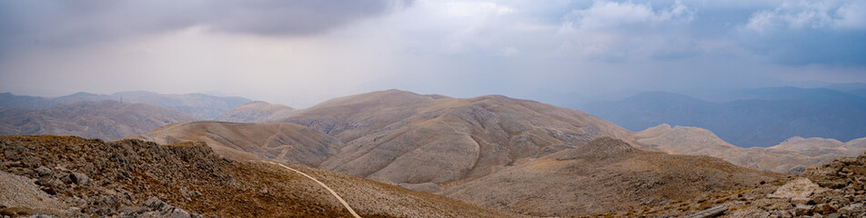 Panoramic mountain landscape view from Mount Nemrut.