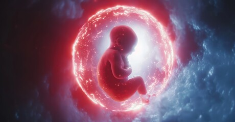 Foetus inside a glowing womb - AI Generated Digital Art - obrazy, fototapety, plakaty