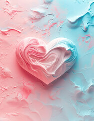 A big pink and blue rough heart on a pastel colour grunge background. 