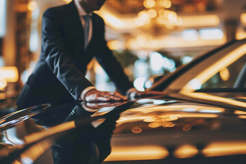 close-up of a concierge arranging transportation for a hotel guest, showcasing personalized service and attention to detail in a minimalistic photo