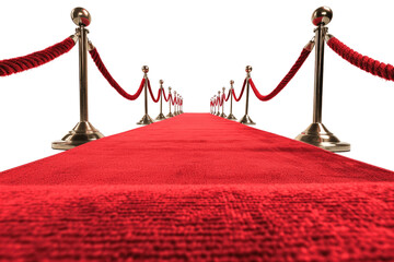 Red Carpet Hallway with red dividers and ropes for the Cinema and Fashion awards, a ceremony for celebrities isolated transparent background