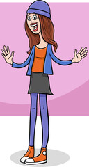 cartoon happy young woman or girl character