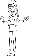cartoon happy girl or young woman character coloring page