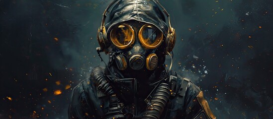 Image of a pilot wearing a gas mask and other gear - obrazy, fototapety, plakaty