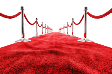Red Carpet Hallway with red dividers and ropes for the Cinema and Fashion awards, a ceremony for celebrities isolated transparent background
