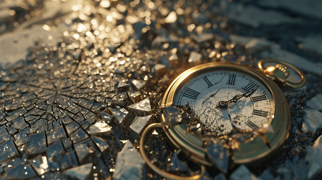 Old broken pocket watch symbolizing the passing of time. Countdown, deadline concept