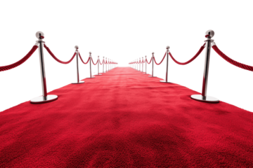 Red Carpet Hallway with red dividers and ropes for the Cinema and Fashion awards, a ceremony for celebrities isolated transparent background