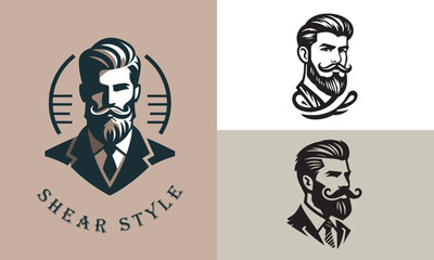 Vintage Barber Shop Logos: Stylish Vector Hairstyles for Your Design.