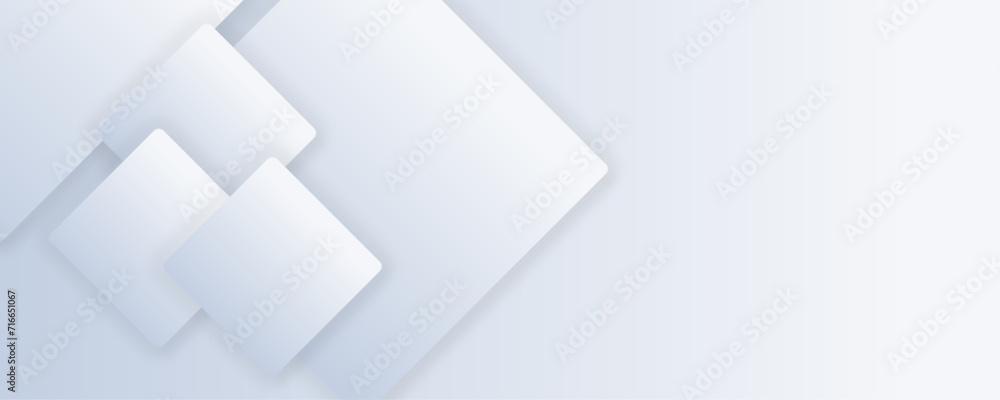 Poster abstract white and grey color geometric luxury silver color square pattern on banner with shadow. mo
