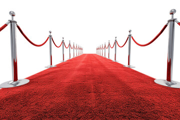 Red Carpet Hallway with red dividers and ropes for the Cinema and Fashion awards, a ceremony for celebrities isolated transparent background