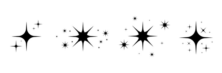 Stars, meteoroids, comets, asteroids on a white background. Pattern with stars. Chaotic elements. White and black retro background. Vector illustration © Little Monster 2070