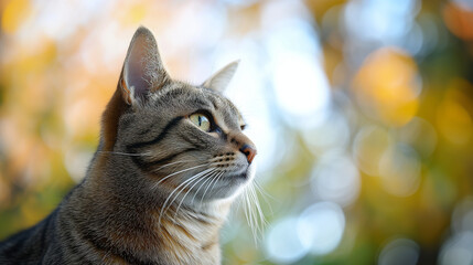 Fototapeta premium Side Profile of a Cat in Autumn Light