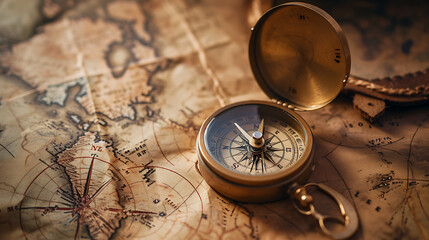 A vintage-style compass surrounded by soft, faded maps, symbolizing the journey of love through time and distance.