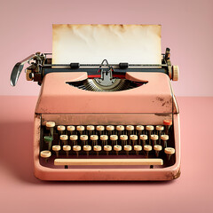 A vintage typewriter with a paper filled with handwritten love poetry, set against a muted mauve background for a touch of nostalgia.