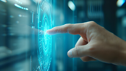 finger scanning fingerprint patterns on the screen, futuristic design.