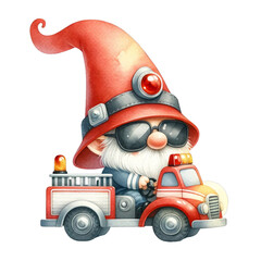 Watercolor Firefighter Gnomes, Cute Gnomes Clipart in Whimsical Watercolor on Transparent Background