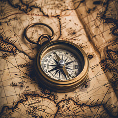 Fototapeta na wymiar A vintage-style compass surrounded by soft, faded maps, symbolizing the journey of love through time and distance.