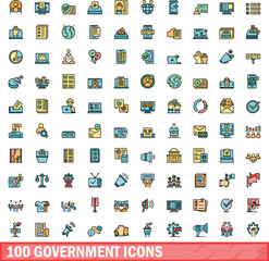 100 government icons set. Color line set of government vector icons thin line color flat on white