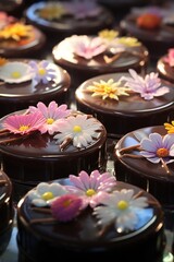 Obraz na płótnie Canvas wedding dessert, Artisanal Cupcakes with Floral Chocolate Decorations
