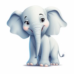 Cartoon smaile elephant with big ears white background AI generated art